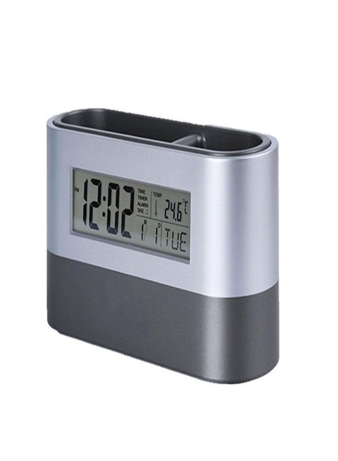 NXZ Oval Desk Stand Pen Holder Table Clock Office Decore Digital Clock Pen Holder - Image 1